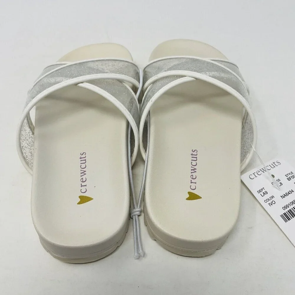 J Crew Crewcuts Little Girl K9 Slip On Pool Glitter‎ Jelly Sandals White $45 206